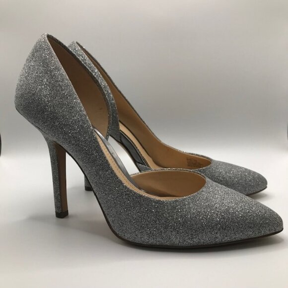 BCBGeneration Women's Silver Sparkly Pointed Toe D'Orsay Stilleto Pump Size 8 - Picture 5 of 10